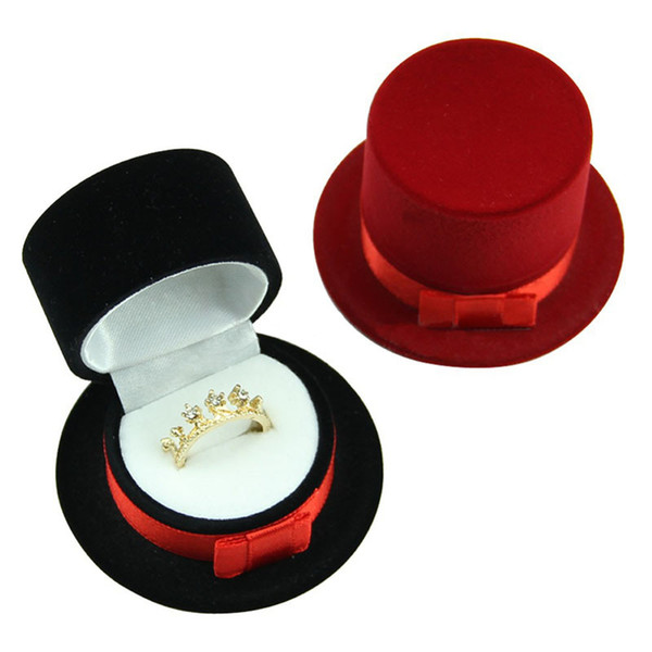 Black White Velvet Magician Hat Shape Display Box Case for Jewelry Stud Earrings Ring Creative Gifts Box Case