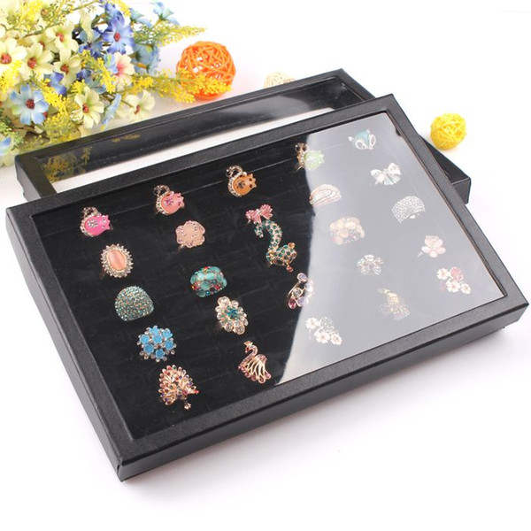 Whole sale Rings Organizer Show Case Jewelry Display Rings Holder Box New Black 100 Slots Ring Storage Ear Pin 4 pieces/lot