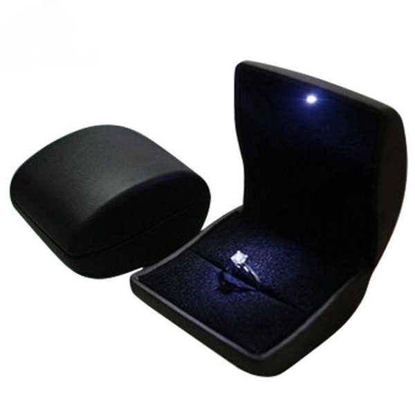 Ring Box PU Leather Case with LED Light Proposal Engagement Wedding Gift BLACK