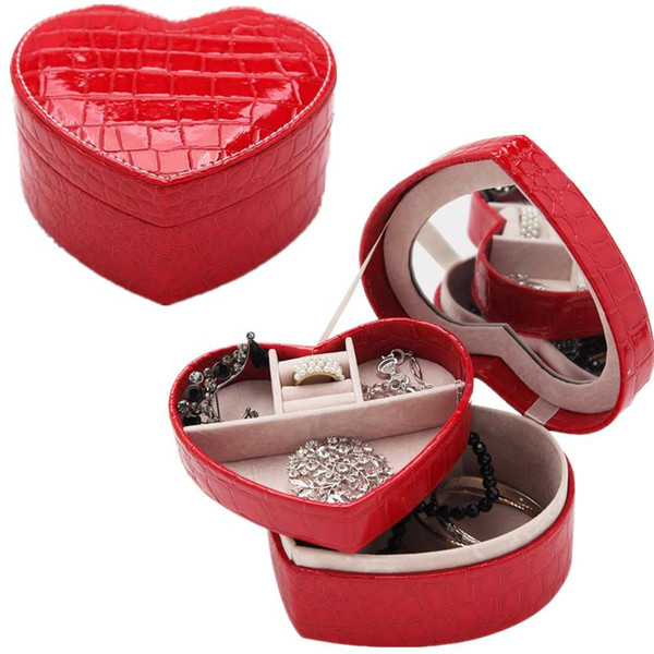 jewelry storage box crocodile pattern leather creative jewelry box PU heart-shaped small Wedding jewelry case birthday gift