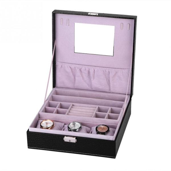 Lock Design Jewelry Watch Earrings Rings Necklaces Box Organizer Mirror Storage Case Jewelry Dispaly Box