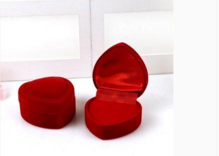 Red Heart Jewelry Boxes Flocking Velvet Gift Boxes For Ear Studs, Romantic Engagement Wedding Ring Earrings