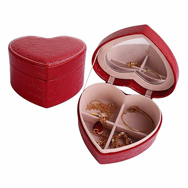 Crocodile Pattern Leather Jewelry Case Wedding PU Heart-Shaped Box Creative Jewelry Storage Box Earrings Necklace Display With Mirror H196F