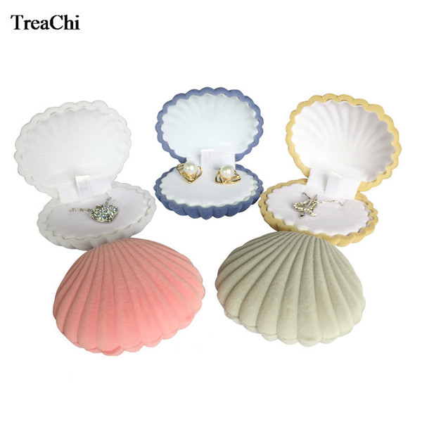 10Pcs Cute Shell Shape Velvet Earring Case 5 Colors Engagement Wedding Party Necklace Pendant Jewelry Display Storage Gift Box