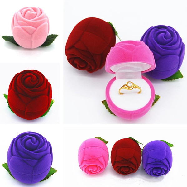 New flocking rose ring box Wedding request wedding gift packaging round jewelry box Earring jewelry boxes T8C019