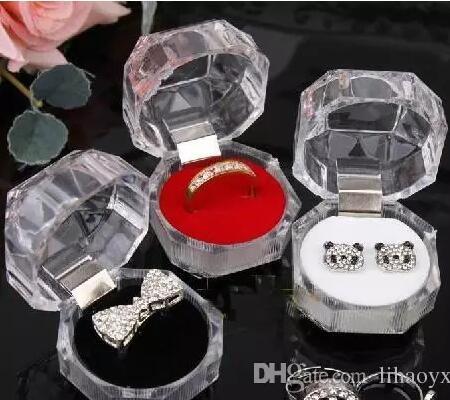 Jewelry Package Boxes Ring Holder Earring Display Box Acrylic Transparent Wedding Packaging Storage Box Cases hy822