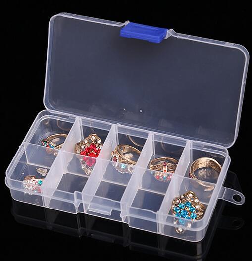 10,Slots Adjustable Jewelry Tool Box Organizer Storage Beads Box Jewelry Finding Boxes PP Plastic Packaging Boxes DDH2