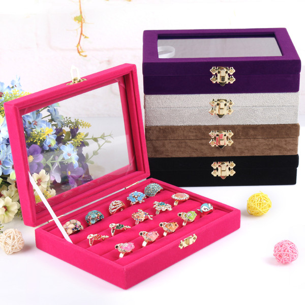 Small ring jewelry box glass cover ring storage box stud earring box wheel stud earring jewelry holder accessories display rack