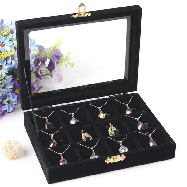 High Quality Jewelry Storage Box Necklace Pendants Case Ring Earring Holder Jewelry Accessories Showcase With Glass Cover