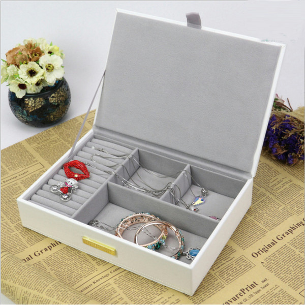 custom made Jewelry Packaging & Display wholesale high quality jewelry boxes white PU 2018 for rings necklaces,earrings,bracelets