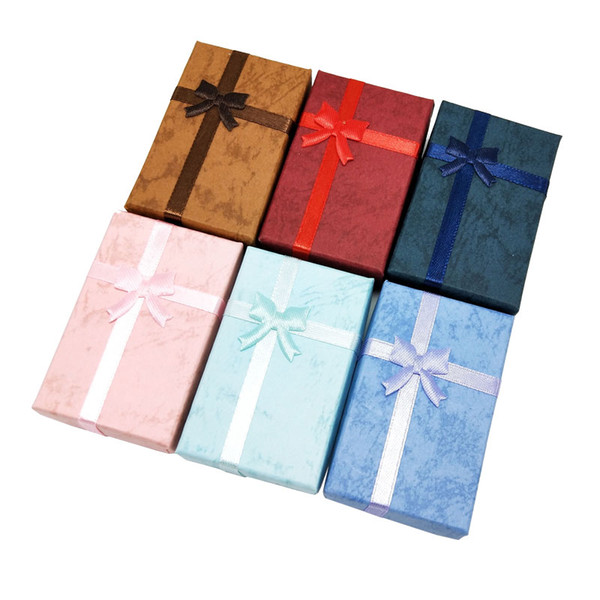 24pcs Jewelry Paper Gift Boxes 5*8*2.5cm Ring Earrings Necklace Packaging Holder Display Wedding Gift Boxes with Bowknot Colors