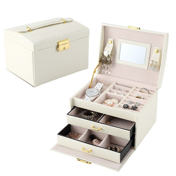 Pu leather jewelry box, three-layer double drawer jewelry box, princess jewelry storage box wholesale, a variety of colors