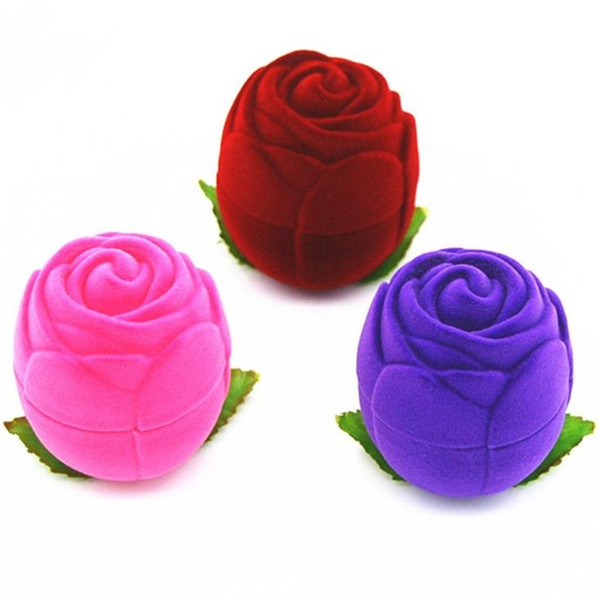 New flocking rose ring box Wedding request wedding gift packaging round jewelry box Earring jewelry boxes T8C019