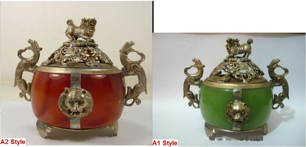 2 Style Chinese Old Tibet Silver armored lion dragon incense burner Jewelry Gift Christmas