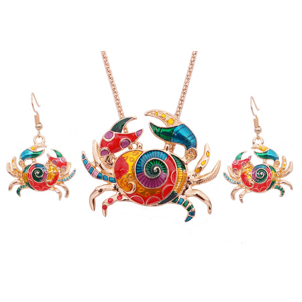 Wholesale 5 SetsGothic Enamel Crab Jewelry Set Gold Crab Statement Necklace Earings Set For Women