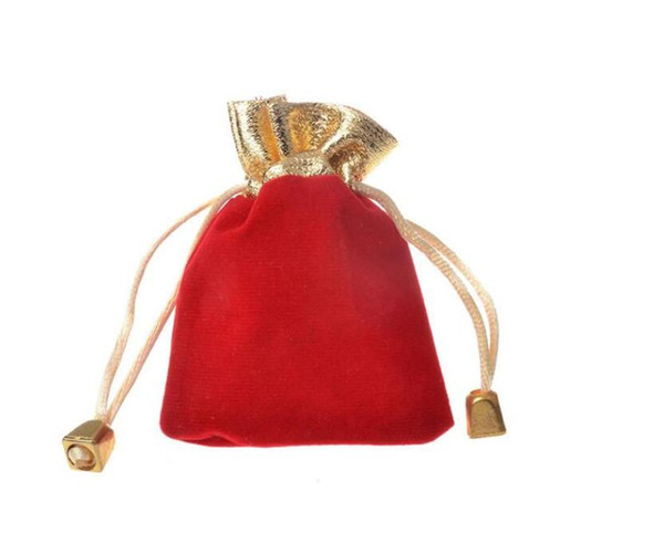 New Arrival 7*9cm Velvet Beaded Drawstring Pouches 100pcs/lot 4Colors Jewelry Packaging Christmas Wedding Gift Bags Black Red free ship