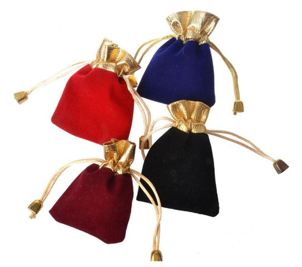 7*9cm Velvet Beaded Drawstring Pouches 100pcs/lot 4Colors Jewelry Packaging Christmas Wedding Gift Bags Black Red free ship