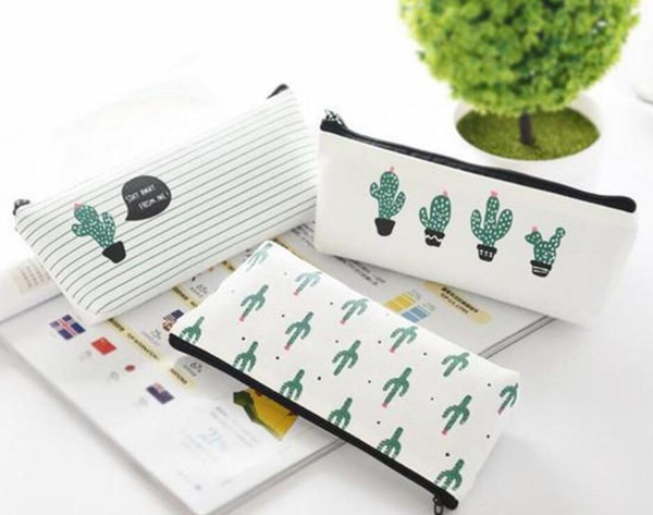 creative cactus Pencil Case Purse canvas Portable Pen Money Wallet stripe zipper Pouch Pocket Keyring Gift Kawaii pencil Jewelry Bag DHLfree