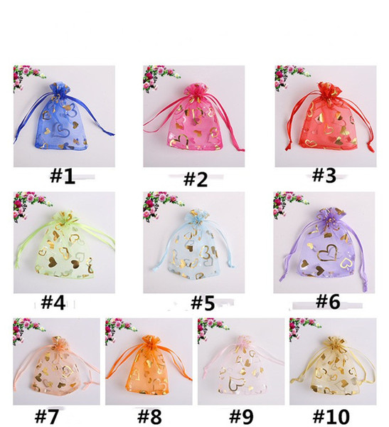 5Sizes Organza Jewelry Gift Pouch love Bags For Wedding favors beads jewelry 10Colors