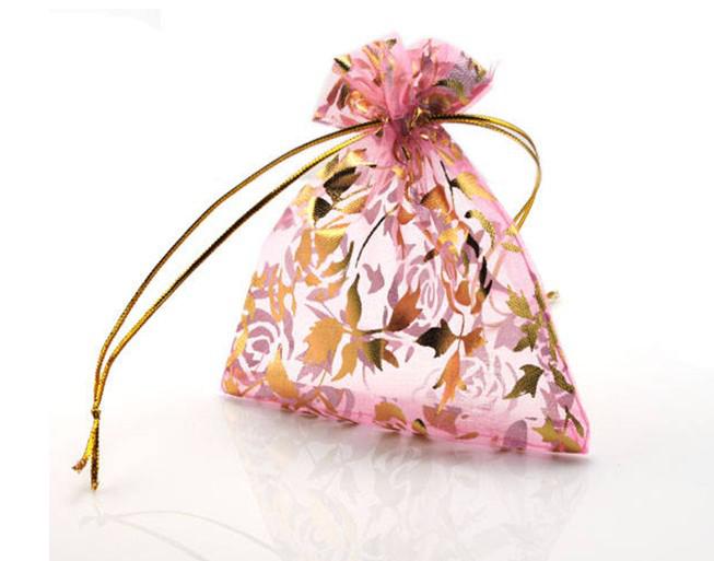 200pcs pink colour 94*120mm Organza Jewelry bracelet crafts Pouches Gift Bags For Wedding favours Bags Pouch with maple leaf DIY