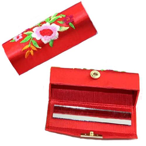 Chinese handmade satin lipstick box, women jewelry box, with embroidered flower pattern, mixed colors, Sold By lot(20pcs/lot)