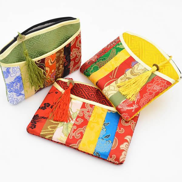 Satin embroidered bag, soft embroidery wallet, 15*13cm, mixed color, sold by lot (20pcs/lot)