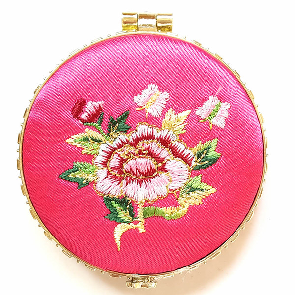 Satin cosmetic mirror, with Handmade Embroidery silk Compact mirror, mixed shape, mixed color, sold by lot (10pcs/lot)