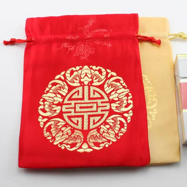 Jewelry Drawstring Bags, Satin gift Packaging bags, red and yellow color for choice, sold by lot (50pcs/lot)