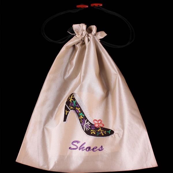 Satin shoe bags, with machine embroidered shoe design, mixed design, shoe bags, storage bags, 27*37cm, Mix Color, sold by lot (10pcs/lot)