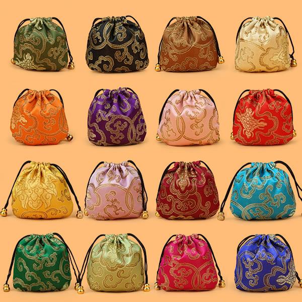 Jewelry Drawstring Bags, Women Jewelry Storage Bag, Chinese Silk Embroidery Packaging bags, Mix Color, sold by lot (50pcs/lot)