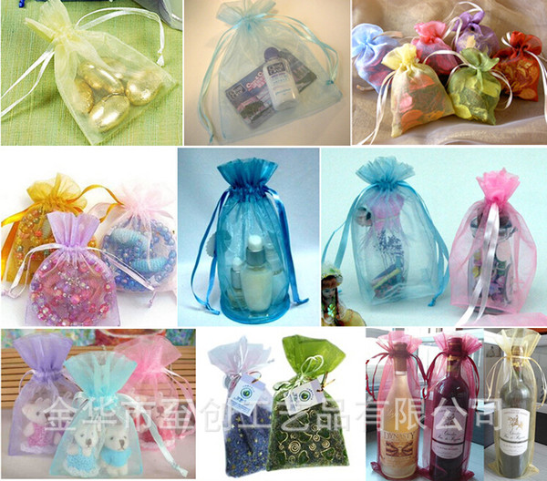 Free shipping Jewelry Bags MIXED Organza Jewelry Wedding Party Xmas Gift Bags Purple Blue Pink Yellow Black With Drawstring 9*12cm