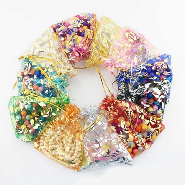 Organza Jewelry Wedding Gift Pouch Bags 7x9cm 3X4 Inch Mix Color for Party Holiday New Year Use golden roses