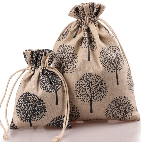 Free Ship 50pcs 10*13cm 13*18cm 17*23cm Printed Countryside Linen Bag Sack Jewelry Earrings Necklace Bags Wedding Party Candy Beads Gift Bag