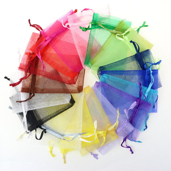 Wholesale Jewelry Bags MIXED Organza Jewelry Wedding Party Xmas Gift Bags Purple Blue Pink Yellow Black With Drawstring 7*9cm