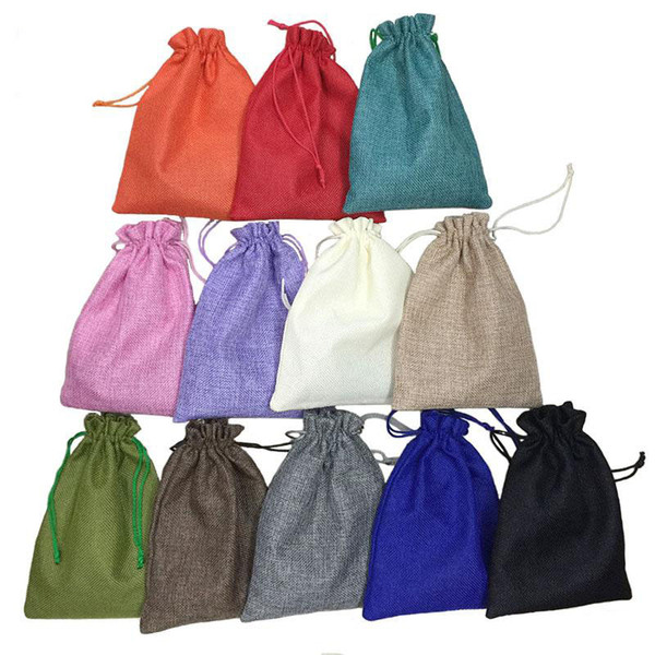 15 *20cm 50pcs 12 Color Handmade Jute Drawstring Bags Pouch Burlap Wedding Party Christmas Gift Bags Jewelry Pouches Packaging Bags