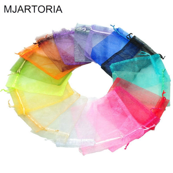 Mjartoria 200pcs Mixed Organza Jewelry Bags Pouches 10x15cm Wedding Christmas Gift Bag Drawstring Pouches Jewelry Packaging Display