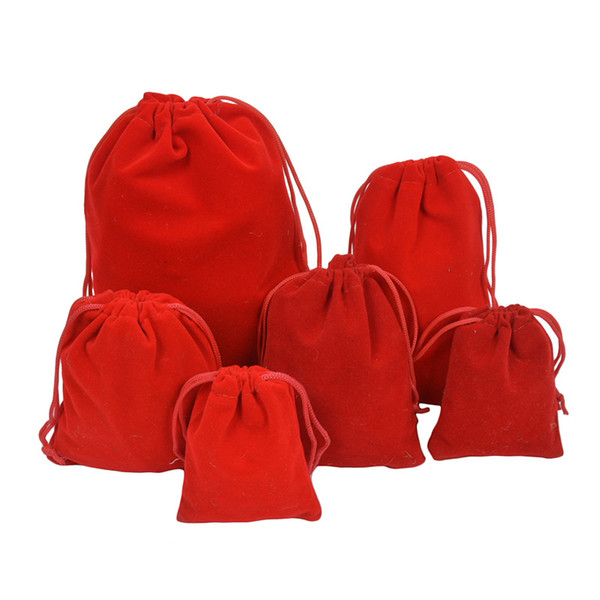 5x7 7x9 8x10 9x12 10x12 10x15 12x15 13x18 15x20 17x23 20x30cm Drawstring Velvet Gifts Bags Red New Year Christmas Party Favors Packing Pouch