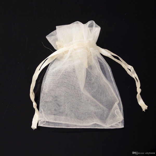 100 Pc Beige Organza Jewelry Gift Pouch Bags 7x9cm (2.7X 3.5 inch) cream-colored Drawstring Bag Organza Gift Candy Bags DIY Gift Bags