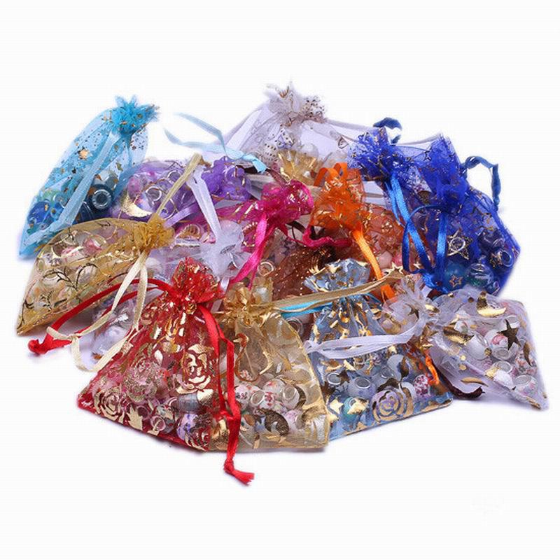 500pcs Patterns Luxury Organza Jewelry Bags Christmas Wedding Voile Gift Bag Drawstring Jewelry Packaging Gift Pouch 7*9cm XES2*500