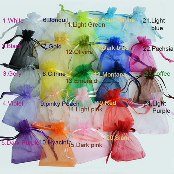 100pcs 7x9 9x12 10x15 13x18CM Organza Bags Jewelry Packaging Bags Wedding Party Decoration Drawable Bags Gift Pouches 24 colors