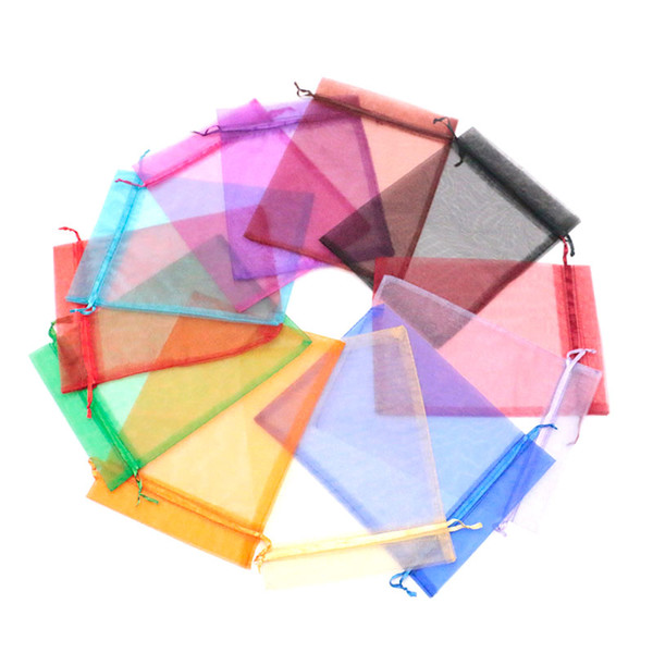 Classical 100pcs 17x23cm Large Drawstring Bags Multi Color Solid Transparent Organza Jewelry Packaging Bags Gift Pouch Cheap