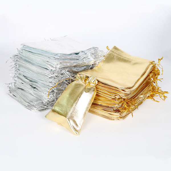 7x9 9x12 10x15cm 13x18cm Adjustable Jewelry Packing Gold Silver Color Drawstring Bag Drawable Organza Bags Wedding Gift Bags & Pouches