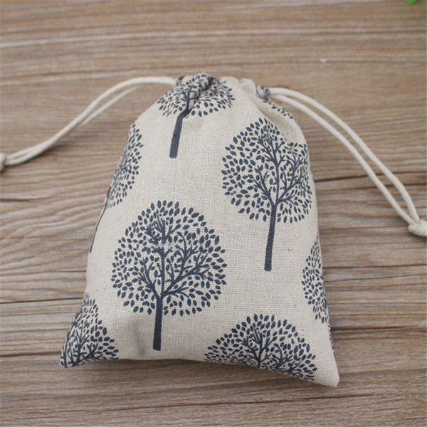 Happy Tree Linen Jewelry Gift Pouch 9x12cm 10x15cm 13x17cm pack of 50 Party Candy Favor Sack Jute Drawstring Bag