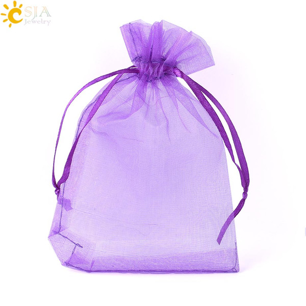 CSJA 12 Colors 10x15cm Drawable Pouches Silk Pouch Organza Gift Bags Wedding Party Decoration Jewelry Loose Beads Packaging Bag 10pcs F635