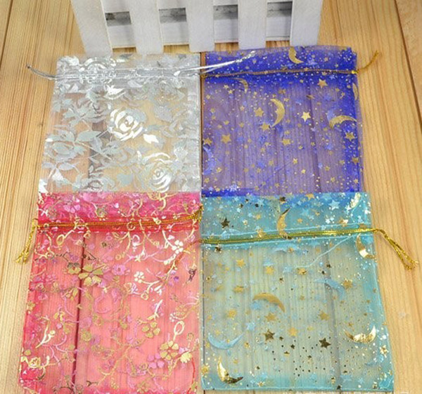 Hot Selling Organza Jewelry Gift Pouch Bags with Drawstring Wholesale Mix Colors Printed Satin Package for Candy Necklace Earrings