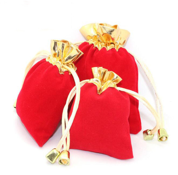 JLN Good Quality Pouch Bag Velvet Two Colors Red And Gold Drawstring Present Birthday Wedding Organizer Storage Gift Bracelet Jewelry Bag