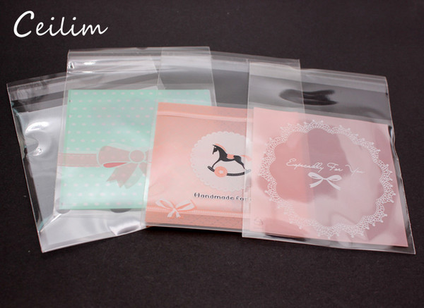 Fashion 100 Pcs/lot Cute Bowknot Pink & Green & White Self Adhesive Seal Plastic Bags 7*7cm Jewelry Pouches Bags Packaging Display Wholesale