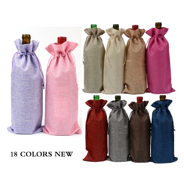 18 Colors Jute Wine Bottle Bags Drawstring Pouch 15cmx35cm(6