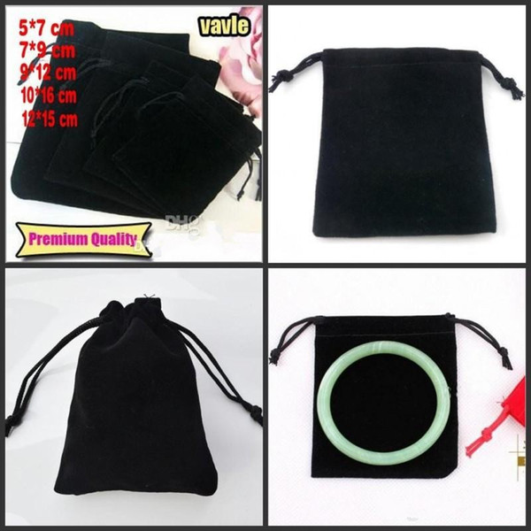 Black Jewelry Pouches Bags Velvet Drawstring Bags for Rings Necklace Wedding Gift DIY Packaging Jewelry bag 5 size to choose