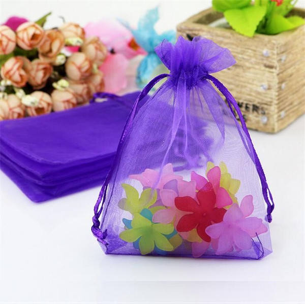 Hot Sales ! 100 pcs Jewelry Pouches Purple With Drawstring Organza Gift Bags.7x9cm . 9x12cm 13x18cm. 17x23cm .15x20cm 4640